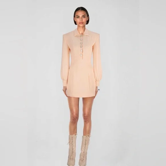 NWT Atoir Goldie Mini Dress in Peach with Statement Ivory Buttons. Size US 4. - Picture 2 of 12